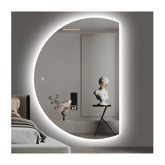 Touch Screen Wall Decorative Half Moon Mirror Led Light Intelligent Bath Mirrors Wall Mounted Smart Mirror