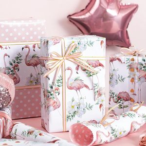 Rollo de Papel de Regalo con Estampado de Plumeria y Flamencos Rosas, 17 Pulgadas x 32.8 Pies, Papel Decorativo de Doble Cara para Envolver Regalos y Manualidades - Product Image 2