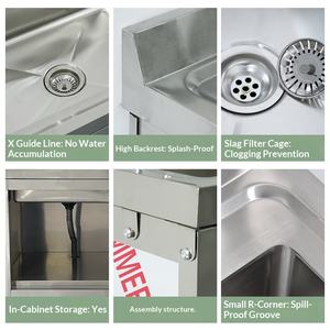 Évier de cuisine commercial en acier inoxydable, surface brossée, design épaissi, lavage de légumes, sans roulettes incluses - Product Image 6