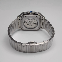 Montre automatique carrée pour homme de 38 mm, sans logo, cadran squelette noir, verre minéral, compatible avec le mouvement NH70, MOQ 1