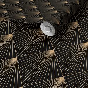 Papier peint Art Déco noir et or avec diamants, papier peint auto-adhésif pour hôtel ou décoration intérieure - Product Image 1