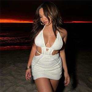 Traje de baño y ropa de playa para mujer Blusa Bohemia Crocheted Knit Bikini Plus Size Knitting Cover up Half Mid Length Cover Dress - Product Image 6