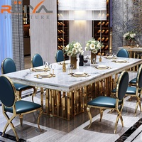 Ensembles de table à manger de Style européen italien marbre or acier inoxydable blanc table à manger en marbre top de luxe