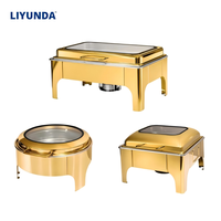 Chauffe-Plat Rectangulaire Liyunda Personnalisable Demi-Doré 9L en Acier Inoxydable avec Support Haut pour Buffet et Traiteur
