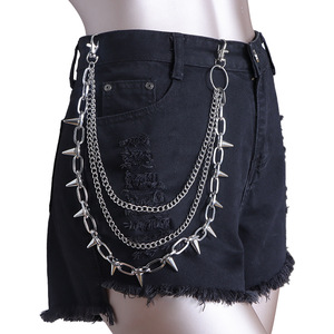 Cadena de cintura de varias capas Yueli con púas, estilo punk, de aleación de zinc, color blanco K, accesorio informal para hombre, para jeans, con múltiples presillas para cinturón - Product Image 1