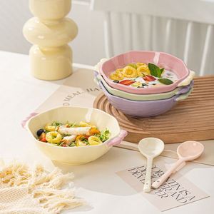 Tazones de cerámica estilo crema con esmalte de color, aptos para microondas, de alto valor estético, para sopa, yogur y desayuno, con doble asa, ideales para cumpleaños. - Product Image 4