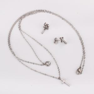 Ensemble de bijoux tendance personnalisable en gros, collier double et boucles d'oreilles en acier inoxydable plaqué or 18 carats PVD avec zircon - Product Image 5