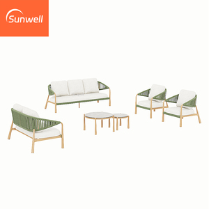 Ensemble <span class=keywords><strong>de</strong></span> canapés <span class=keywords><strong>de</strong></span> <span class=keywords><strong>jardin</strong></span> en <span class=keywords><strong>aluminium</strong></span> pour l'extérieur, avec finition imitation <span class=keywords><strong>bois</strong></span> et cordage tressé souple, idéal pour terrasse et hôtel - Product Image 3