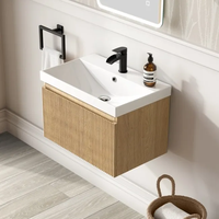Kabinet Kamar Mandi All-in-One Modern dengan Wastafel Keramik Batu Alam Gaya Log Modern untuk Cuci Tangan dan Mencuci Muka
