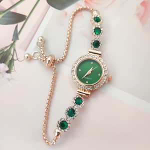 Montre-bracelet à quartz vert Angela avec fonction de glissière pour femme - Product Image 1
