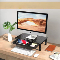 Support d'écran ergonomique réglable en 3 hauteurs avec tiroir coulissant en métal maillé pour ordinateur de bureau et organisateur de bureau