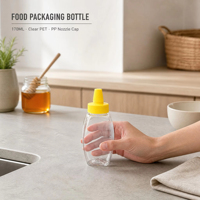 Bouteille vide en PET de 170 ml pour condiments avec bouchon doseur rotatif, distributeur en plastique transparent facetté, logo personnalisé, vente en gros alimentaire