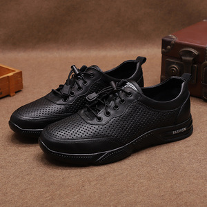 Chaussures bateau pour hommes en cuir véritable à lacets, bout rond, respirantes, chaussures décontractées d'été, semelle extérieure en caoutchouc, semelle intermédiaire en EVA - Product Image 2