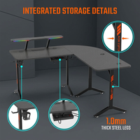 Bureau de travail ergonomique AOR, conçu pour les tournois d'e-sport, bureau en forme de L avec effets d'éclairage RVB, robuste et durable