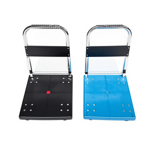 รถเข็นขนของแบบพับได้ รถเข็นแพลตฟอร์ม รถเข็นเหล็กสีเงิน-น้ำเงิน รถเข็นสแตนเลสสำหรับขนย้าย - Product Image 1