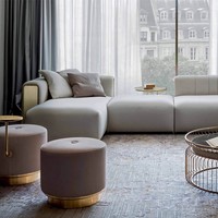 Ensemble de meubles de hall d'hôtel 5 étoiles de luxe, canapé en cuir véritable moderne avec fauteuils trônes et tables basses pour salon et appartement