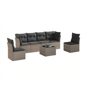 Set Divano da Giardino Grigio con Cuscini, 6 Posti, in Rattan, Arredamento da Esterno dal Design Contemporaneo - Product Image 1