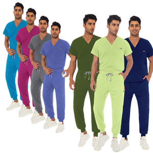 Industrial personalizado antiarrugas Scrub Set clásico Premium Unisex cuello en V Fit mujeres Jogger Medical Ceil uniforme azul - Product Image 4
