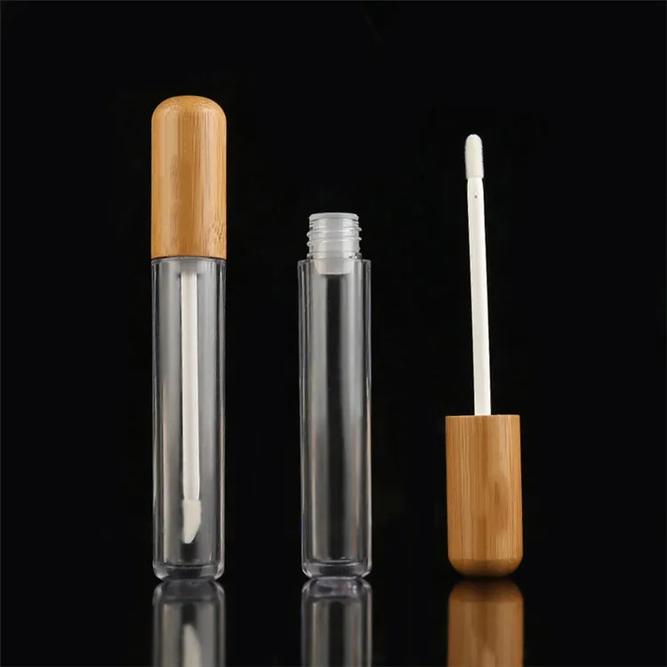 Empty Bamboo Lip Gloss Tubes Make Up Lipstick Container 5ml Cosmetic Container Empty Bamboo Lip Gloss Tubes With Wand Brush