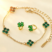 Ensemble tendance pour femme en acier inoxydable de haute qualité, plaqué or 18 carats, double face, trèfle à quatre feuilles, imitation perle coquillage
