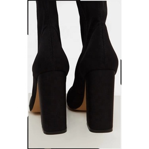 Solid Skintight Pointed Toe High Chunky Heel Women Thigh High <b>Booties</b> Slip-on Suede Upper Over Knee High Boots for Ladies - Product Image 3