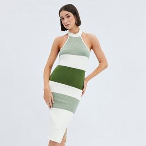 Nouvelle Robe Longue Décontractée Sexy à Rayures en Maille Halter pour Femme OEM - Product Image 3