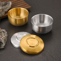 Bol coréen en acier inoxydable 304 doré, double paroi, résistant à la chaleur, pour enfants, portable, pour mélanger riz et soupe, avec couvercles