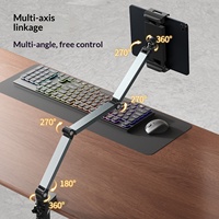 Support de tablette pliable et rotatif en alliage d'aluminium pour diffusion en direct, réglable en hauteur, pour lit, téléphone/tablette