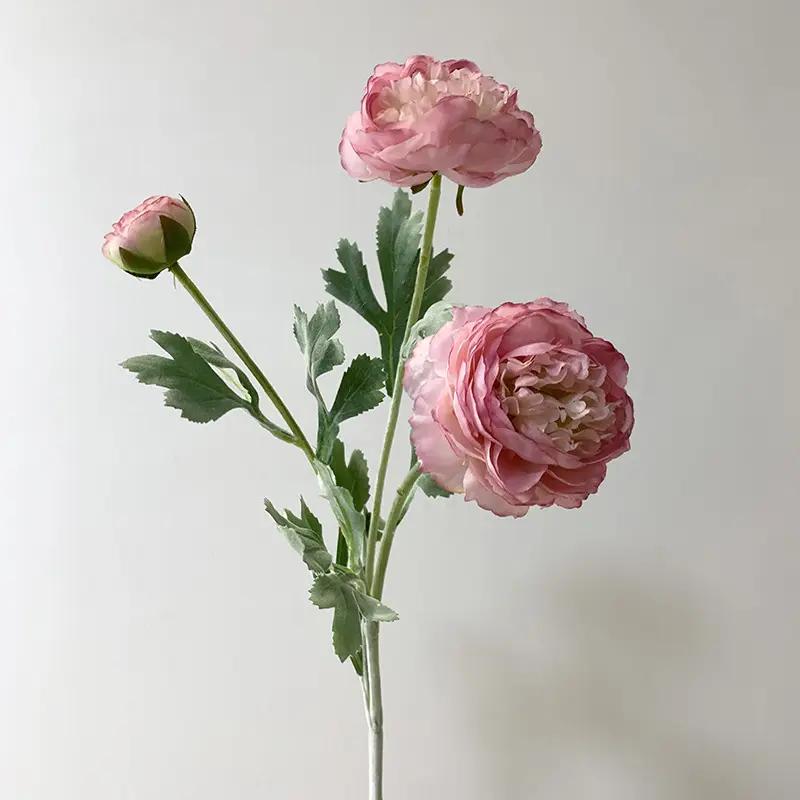 Artificial Wedding Flowers High Quality Silk Artificial Flower Ranunculus 3 Heads Decorative Flower For Home Wedding Party Decoration Dusty Pink