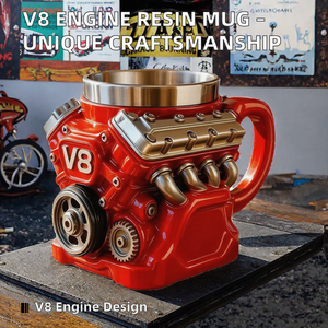 แก้วเรซิ่นรูปเครื่องยนต์ V8 สีแดง แก้วรูปเครื่องยนต์รถยนต์ ของตกแต่งโต๊ะทำงาน สำหรับแฟนๆรถยนต์ เป็นของขวัญ - Product Image 2