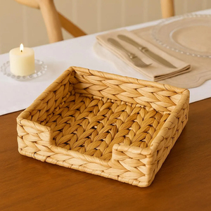 Natural Handwoven Square Tray Water Hyacinth Serving Tray for Drinks and Snacks Decorative <b>Coffee</b> <b>Table</b> Organizer - Product Image 1