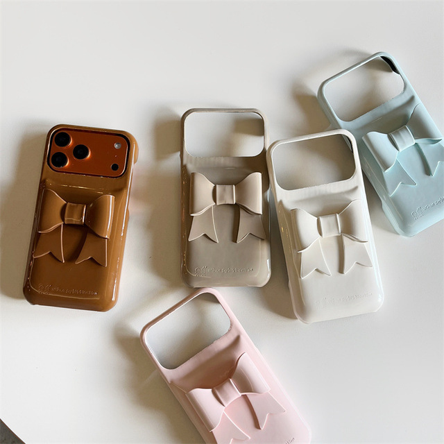 3D Cute Bulge Bag Bright Bow Fashion Solid Color Phone case for IPhone 17 16 15Promax Anti Scratch Protective Shockproof Cover