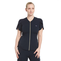 T-shirt élégant de travail d'infirmière pour femmes hauts à manches courtes coupe ajustée hôpital salon de beauté gommage hauts pour femmes fermeture éclair avant