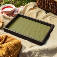 Plateau en bois pour accessoires de luxe, organisateur de bagues et colliers, en bambou texturé cuir vert, moderne et minimaliste, rectangulaire, pour bureau