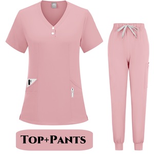 Women Scrub Set Moisture Wicking Knitted Split Uniform Hospital Workwear Size S XXL - Product Image 4