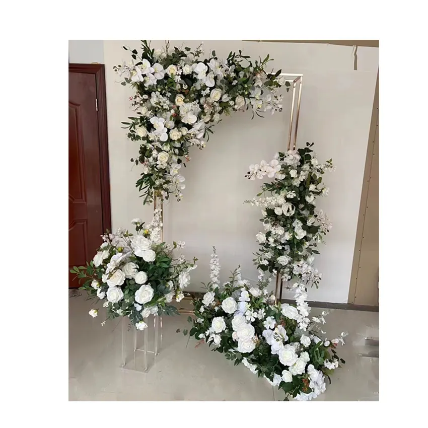 Camino de mesa de flores artificiales para decoración de boda, flores blancas de seda