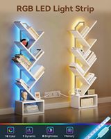 Étagère moderne à 6 niveaux en panneaux de particules, design arbre, pour petits espaces, avec éclairage LED, finition blanche, pour le rangement du salon et de la chambre