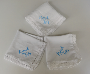 100% <strong>Cotton</strong> White <strong>Ladies</strong> Lace Hem <strong>Handkerchiefs</strong> in <strong>Cotton</strong> or Linen Material with <strong>Printing</strong> Embroidery logo - Product Image 4