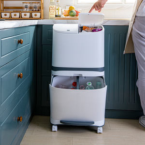 <span class=keywords><strong>Poubelle</strong></span> <span class=keywords><strong>de</strong></span> cuisine domestique double couche <span class=keywords><strong>poubelle</strong></span> classée en plastique avec couvercle - Product Image 1