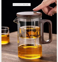 Théière en verre borosilicaté avec infuseur et poignée en noyer-Service à café et thé de style Ins