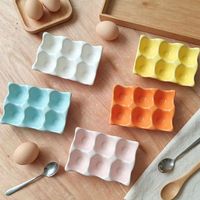 Plateau à œufs en céramique en gros, style nordique, en porcelaine créative, 6 compartiments, personnalisable OEM ODM, support à œufs de cuisine