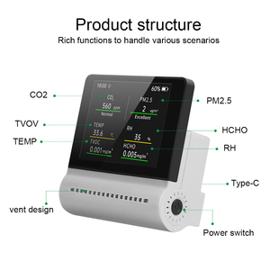 Detector de Aire NOYAFA JMS16 5 en 1 con Pantalla Táctil para Interiores, Detección de PM2.5, CO2, Formaldehído, TVOC, Temperatura y Humedad - Product Image 2