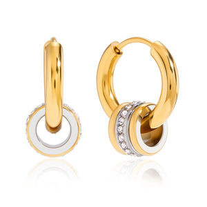 Aros Geométricos de Dos Tonos en Acero Inoxidable y Oro de 18K con Circonitas Blancas en Canal para Uso Diario - Product Image 5