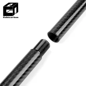 厂家直销3k真碳管铝螺纹碳纤维管连接器25外径定制长度