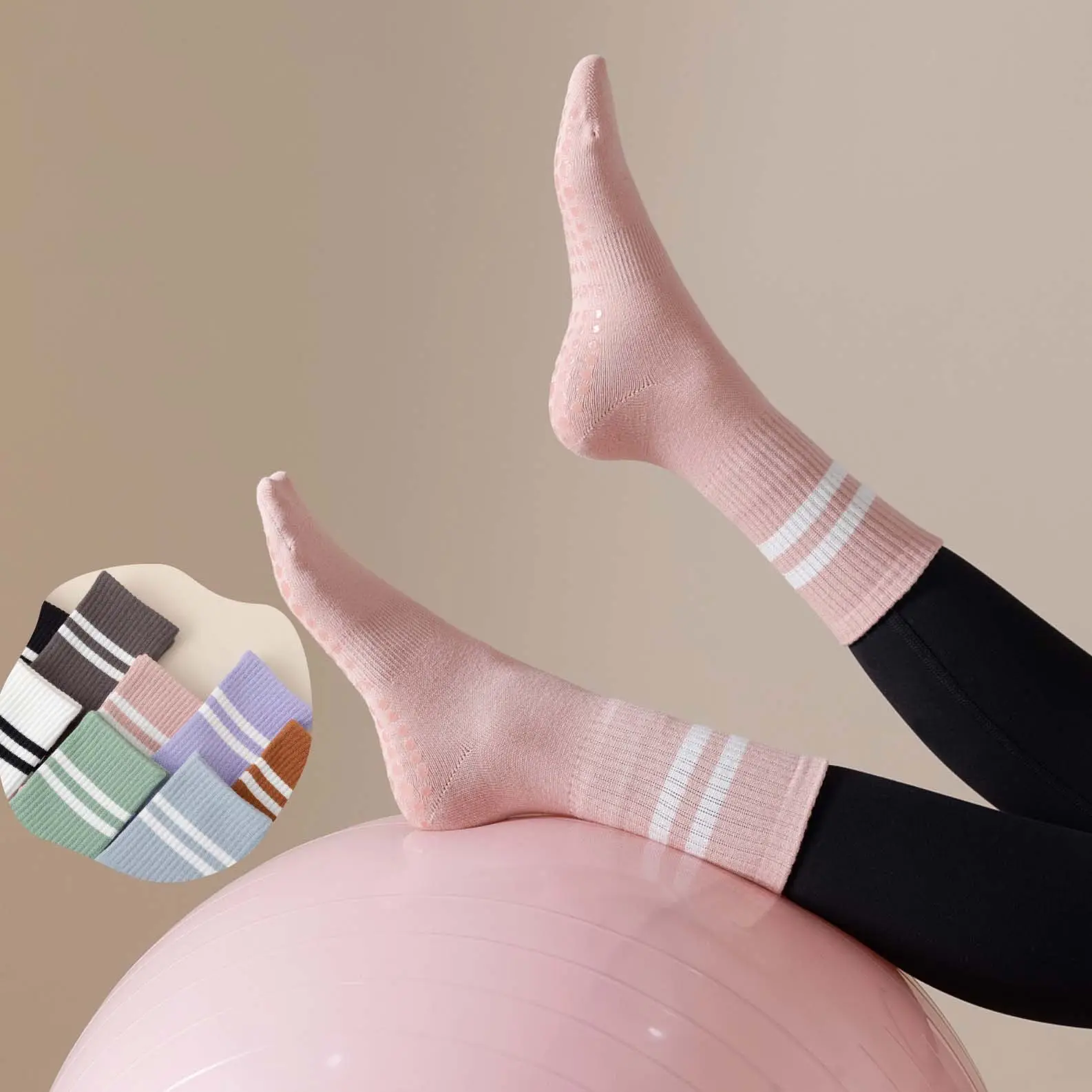wholesale cotton yoga socks in the tube socks pure cotton non-slip silicone indoor fitness women sports grip Pilates socks