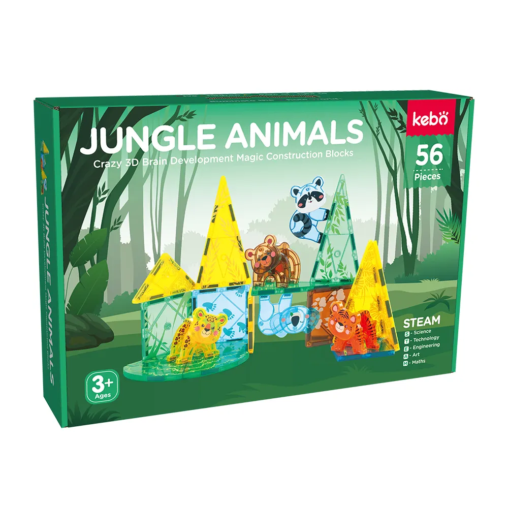 5D Magnet Building Blocks Toy Super Set 56 pieces Upgraded Version Magnetic Tiles With Strong Magnets jungle animals