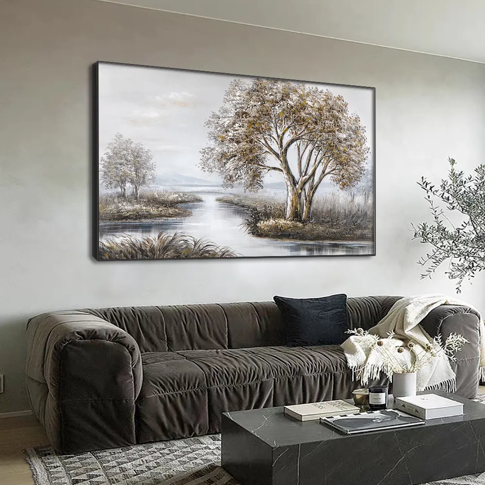 الأكثر مبيعًا لوحة زيتية شجرة تجريدية حديثة مرسومة يدويًا قماش المناظر الطبيعية ديكور جدار الفن مع الإطار