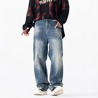 Jeans délavés pour homme, coupe ample, jambe droite, effet usé, pour toutes les saisons