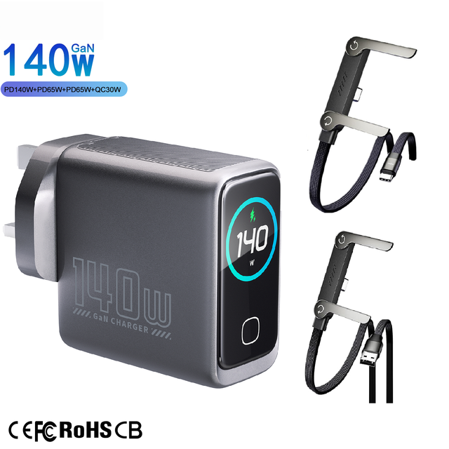 GAN PD 3.1 140W TFT Display Fast Charger 4 in 1 Wall Chargers Adapters Foldable 2-in-1 Invisible Holder 240W Fast Charger Cable