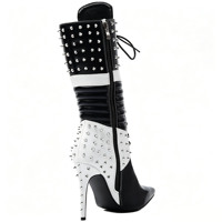 Nouvelle Arrivée 2026 – Bottines Stiletto Noires et Blanches à Lacets avec Clous Argentés pour Femme – Bottes Courtes d'Hiver 10 cm